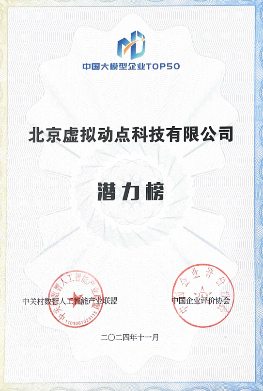 突出重围！今年会·(jinnianhui)金字招牌诚信·虚拟动点动作大模型入选“2024中国大模型TOP50企业潜力榜”